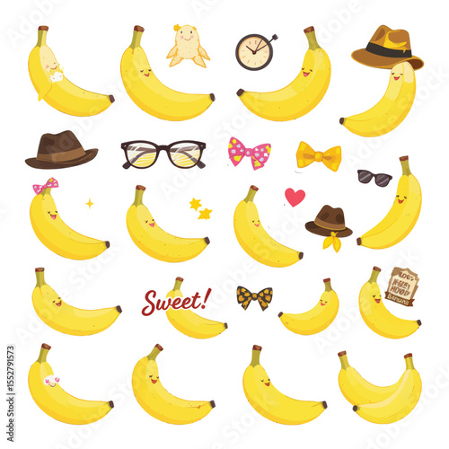 Cute Happy Bananas With Accessories Collection For Fun Designs	