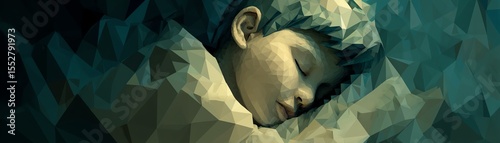 Naklejka A peaceful sleeping boy depicted in abstract geometric style.