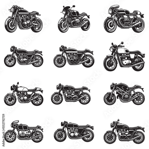 bundle of Cafe Race silhouette clipart, Racing motorbike illustration, high race Classic Motorcycles design sublimation
