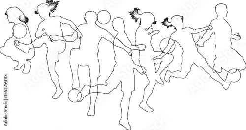 Soccer football player male and female silhouette outlines men and women group