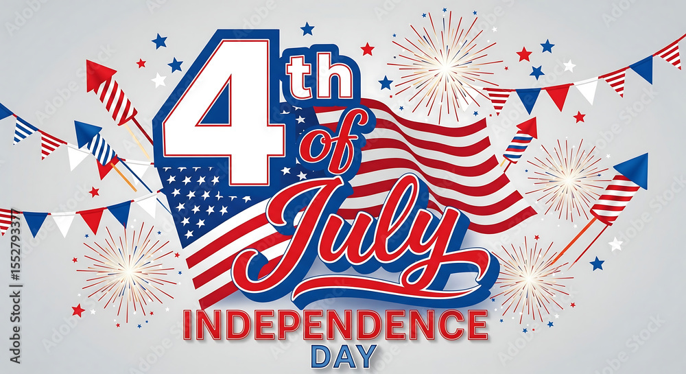 Obraz premium Celebrate America's Independence Day 4th of July Fireworks, Flags, and Festive Fun