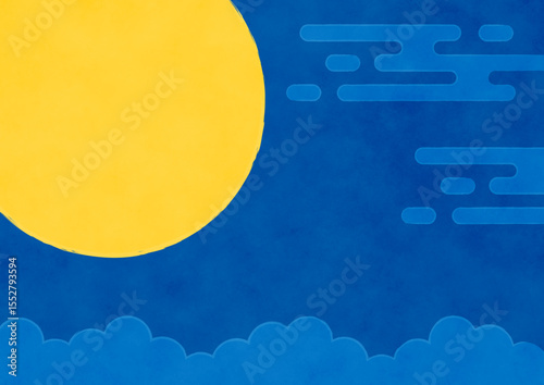 秋のお月見、十五夜の月の背景、水彩テクスチャのイラスト