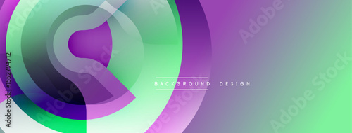 Abstract vibrant layers create flowing gradient effect. Modern design, smooth transitions, purple green hues dominate composition.