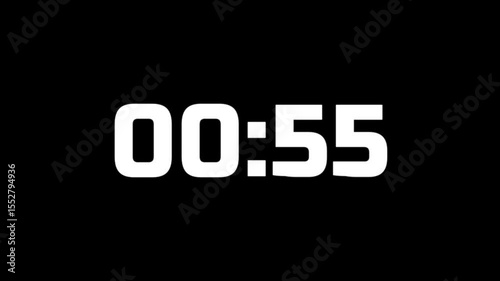 One Minute Digital Timer. 0 Minute Digital Negative Countdown black background.