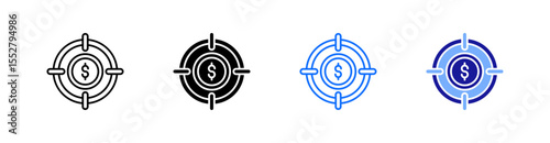 Financial Target Multiple Style Icon Set Vector 