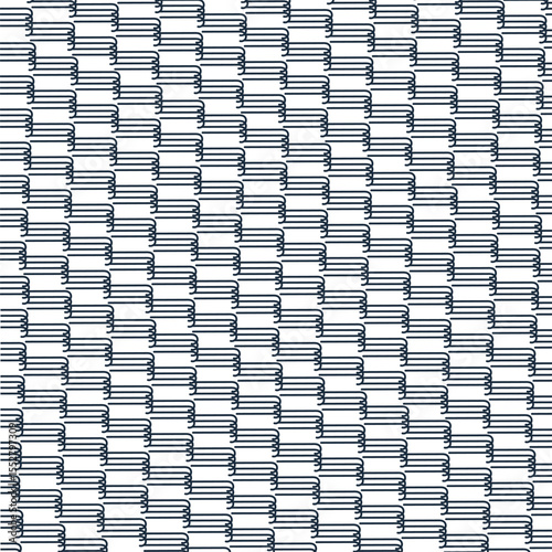 Horizontal groups of lines with curling tips create a stepped texture.