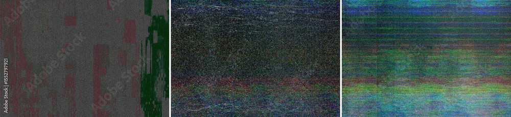 Fototapeta premium Glitch Screen VHS TV Display Overlay Texture Pack Bundle Effect Surface Noise Grunge Grain