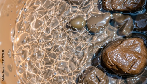 Close-Up of Smooth Rocks Under Water Surface Creating Intricate Bubble Patterns