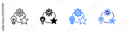 Competency Multiple Style Icon Set Vector 