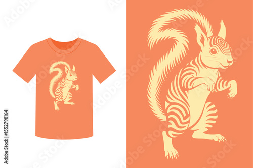 Orange t shirt with squirrel graphic design illustration
