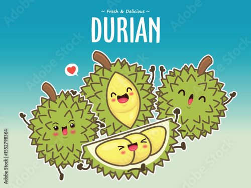 Vintage food poster design with durian character.