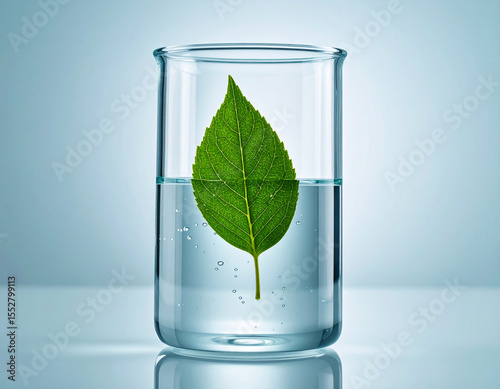 Green Leaf in Beaker Exploring Nature's Potential in Scientific Research
