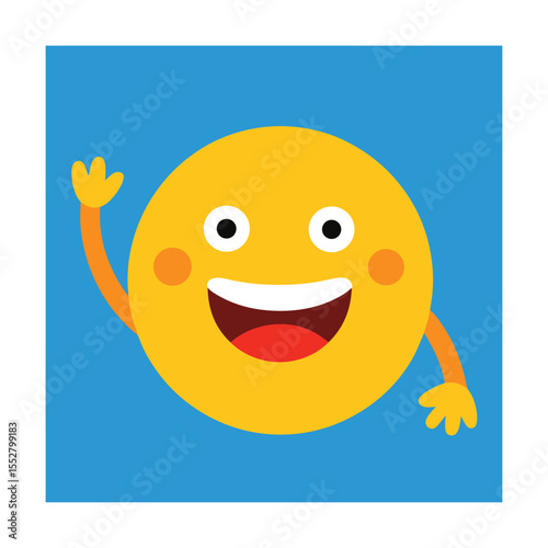 Happy Emoticon Cheerfully Waving Hello