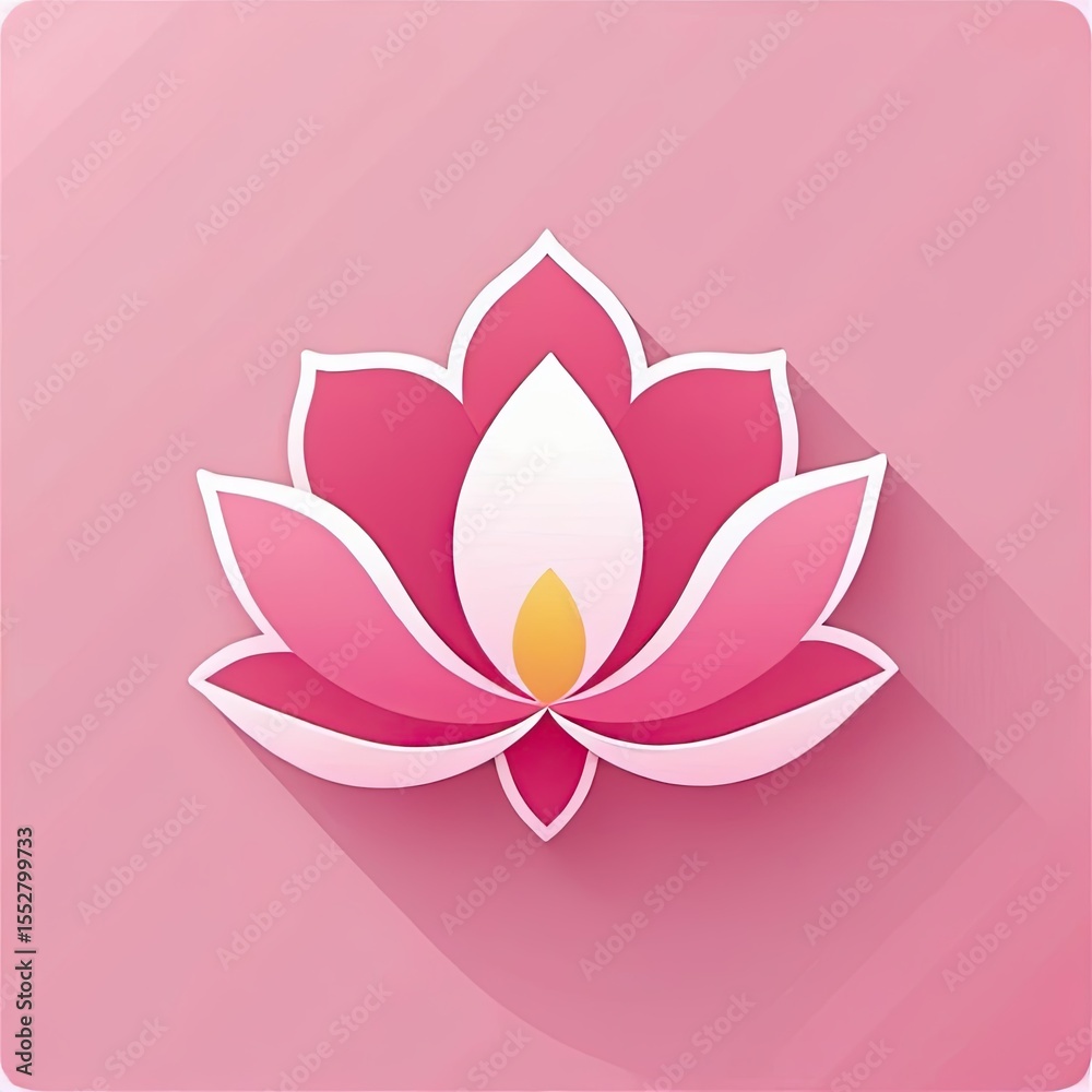 Fototapeta premium Beautiful pink lotus flower with soft shadows and a flame, symbolizing peace and tranquility in a minimalist design