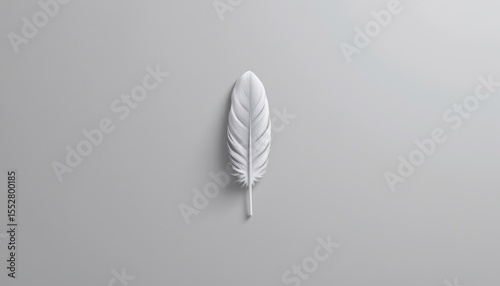 Delicate White Feather on Soft Grey Background in Minimalist Nature Inspired Design