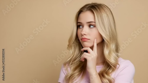 Woman thoughtfully considering something.
