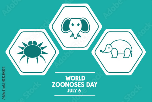 World Zoonoses Day July 6 with animal icons elephant