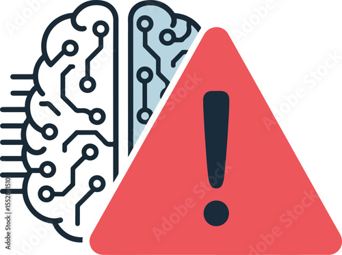 Icon of a brain chip crossed with an exclamation mark triangle, used for warning against unsupervised AI device usage. Simple tech style.
