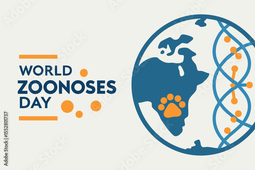 World Zoonoses Day text with globe and D N A strand