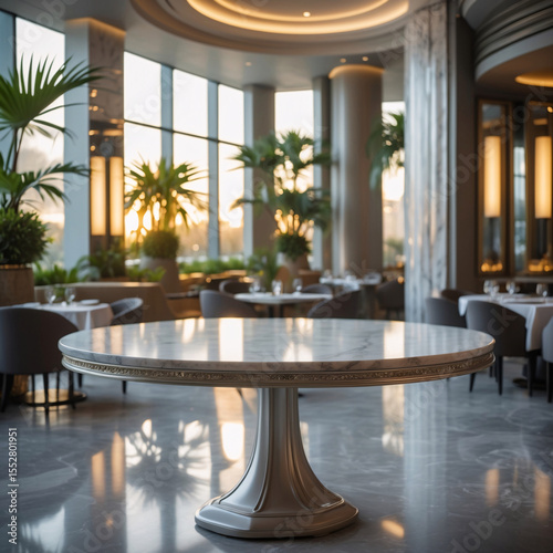 Vintage Styled Marble Table Restaurant Dining Room Interior With Classic Accents And Elegant Wall Design interior design wallpaper background