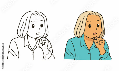 worried woman thinking coloring page for kids
