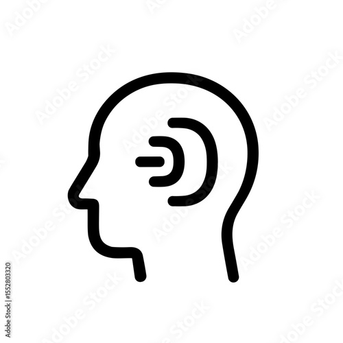Simple Line Style Head with Hearing Sound Wave Communication Icon