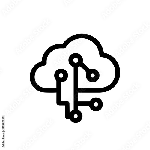 Minimalist Outline Cloud Data Connection Computing Network Icon Illustration