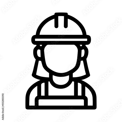 Outline Simple Female Construction Worker Wearing Hard Hat Avatar Icon