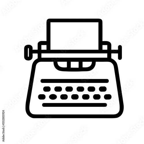 Minimalist Outline Detailed Typewriter with Paper Sheet Line Icon Symbol