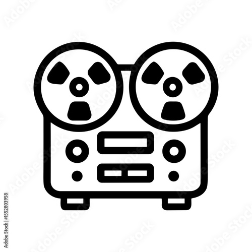 Minimalist Line Art Reel Tape Recorder Audio Device Icon Illustration