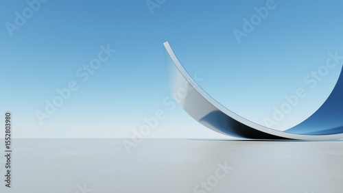 Fototapeta Naklejka Na Ścianę i Meble -  3d illustration of abstract wavy architecture background, Minimal curved geometry architectural design, Car presentation backdrop with empty concrete floor, Flowing geometric metal building design