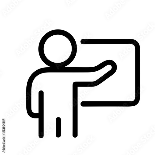 Simple Outline Stick Figure Presenting Information on Whiteboard Icon Illustration