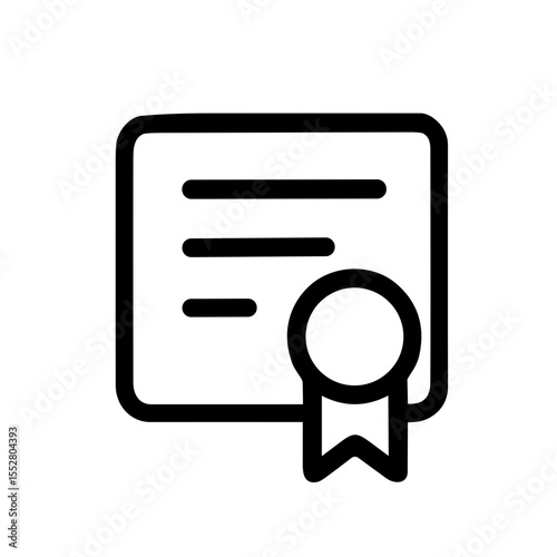 Simple Outline Achievement Certificate Graduation Document Award Badge Icon