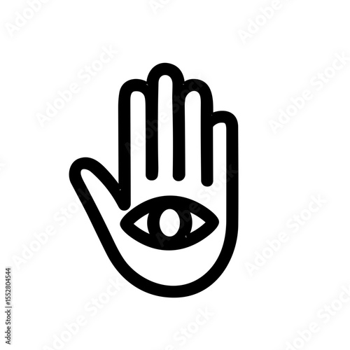 Simple Outline Hand Drawn Hand with Eye Mystical Symbol Icon