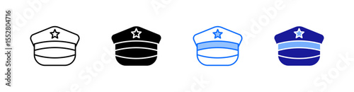 Military Hat Multiple Style Icon Set Vector 