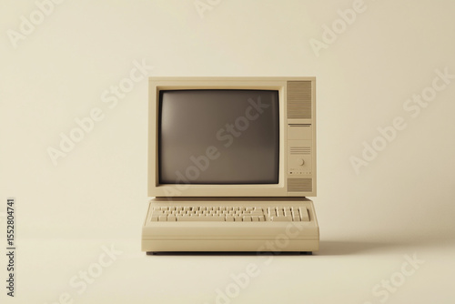 Classic Computer with Green Monochrome Screen

