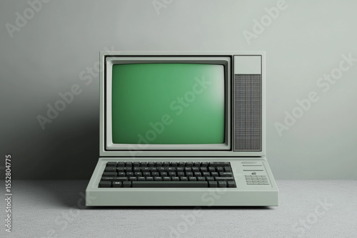 Classic Computer with Green Monochrome Screen

