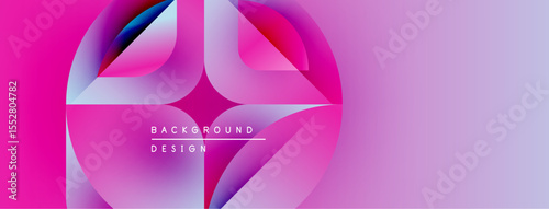 Abstract pink, purple gradients form flowing shapes. Modern design elements create dynamic visual texture. Background features text labels.