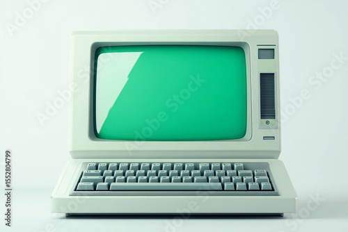Classic Computer with Green Monochrome Screen

