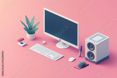 Desktop PC with Printer and Speakers

