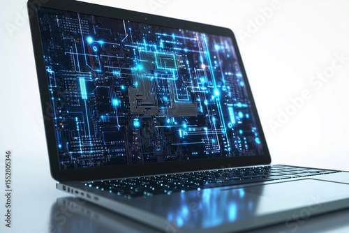 Open Laptop with Visible Circuit Board

