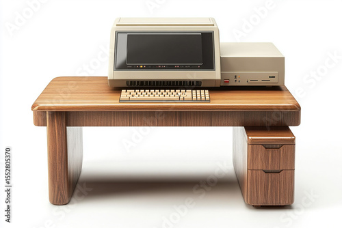 Retro Computer Desk with Dot Matrix Printer

