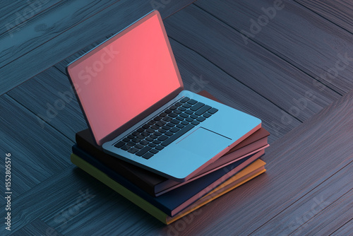 Slim Laptop on Stack of Books

