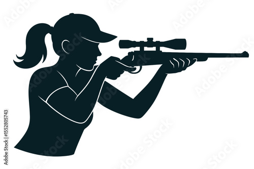 Silhouette of a woman aiming a rifle with a scope