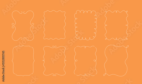 Quirky trendy Frame, Hand Drawn  Borders for Wedding Invitation, Whimsical frames for birthday card, Squiggly and Wavy Borders. Minimalist line art