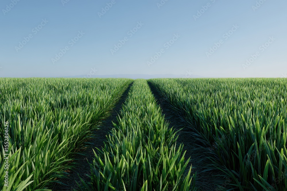 Lush green field with two parallel paths Lush green field with two parallel paths