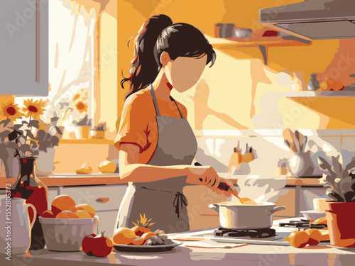 young woman cooking in kitchen