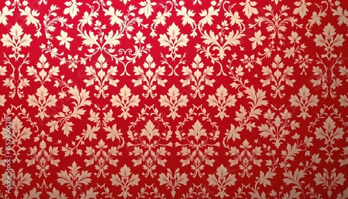 two distinct sections: a red wallpaper with a pattern that resembles a decorative tree design, possibly for christmas given its festive feel, and a contrasting neutral gray background