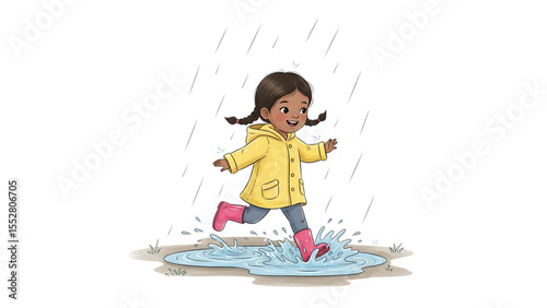 Joyful Kid Playing in Rain and Enjoying a Fun Rainy Day Outdoors