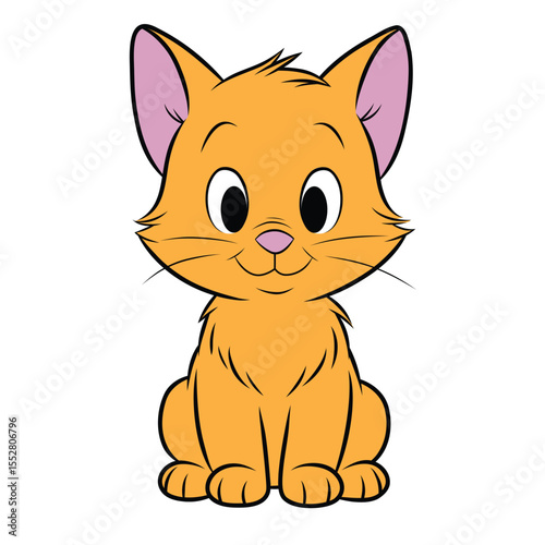 Cute little cat sitting and look forward - vector illustration on white background